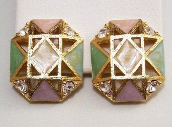 Avon Geometric Square Clip On Earrings Gold Tone … - image 3