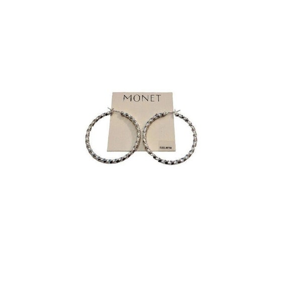 Monet Twisted Band Hoops Pierced Stud Earrings Si… - image 1