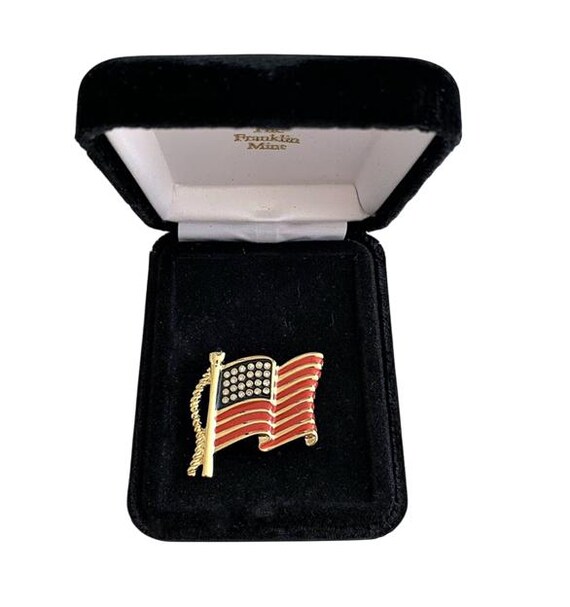 Franklin Mint Swarovski USA Flag Pin Brooch Gold Vintage Patriotic