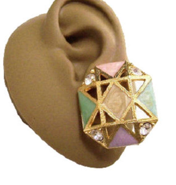 Avon Geometric Square Clip On Earrings Gold Tone … - image 2