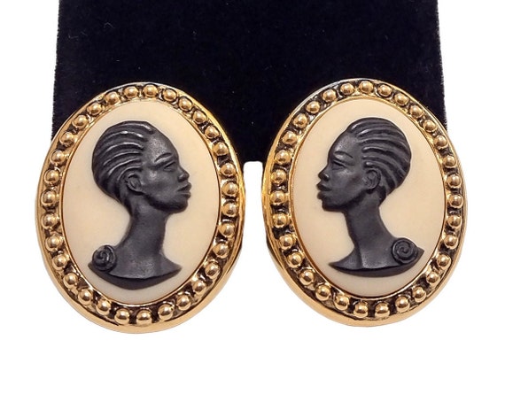 Coreen Simpson The Black Cameo Clip On Earrings G… - image 2