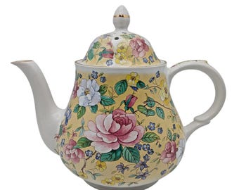 Floral Chintz Teapot Arthur Wood Staffordshire England Porcelain Yellow Rose Pattern 5 cup