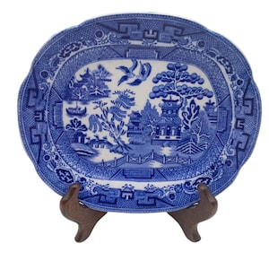 Vintage Allertons Blue Willow Oval Platter, English Transferware Relish Dish (6.75")