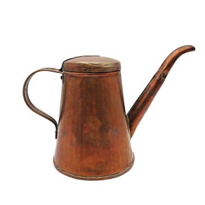 Vintage  Copper Tea Kettle, Hand Hammered Hinged Lid, Rustic Primitive Farmhouse Decor, Small Copper Pot, Kitchen Shelf Accent