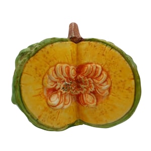 Vintage Ceramic Squash Figurine Pottery Gourd Rustic Sculpture Fall Harvest Decor Green Yellow Farmhouse