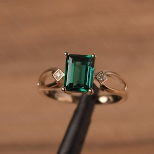 emerald ring emerald wedding ring emerald cut green gemstone sterling silver May birthstone ring gifts