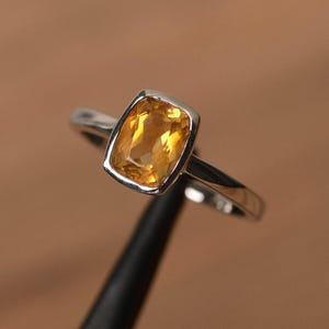citrine engagement ring November Birthstone cushion cut yellow gemstone sterling silver gifts