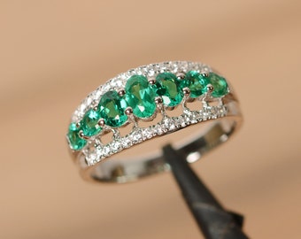 created emerald ring multistone ring sterling silver oval cut crown ring engagement ring