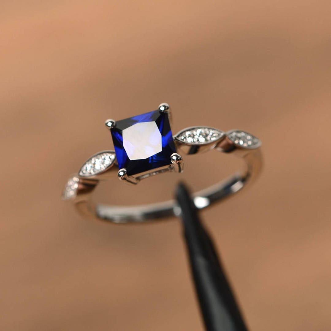 Unique Engagement Rings Blue Sapphire Rings Princess Cut Rings - Etsy