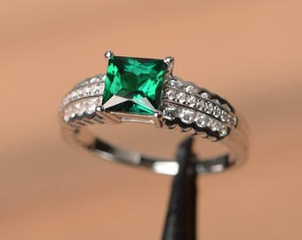 Smaragd Ring Mai Geburtsstein Prinzessin Schliff Edelsteine grüner Edelstein Sterling Silber Ring