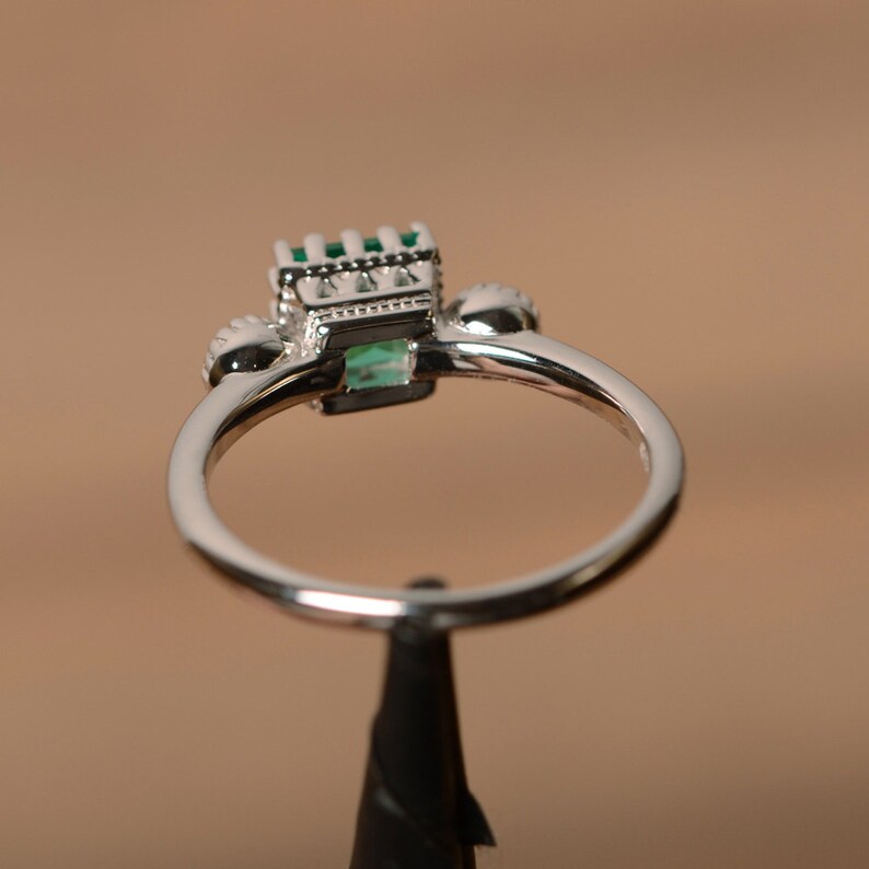 Lab Grown Emerald Ring Silver Multistone Ring May Birthstone Etsy