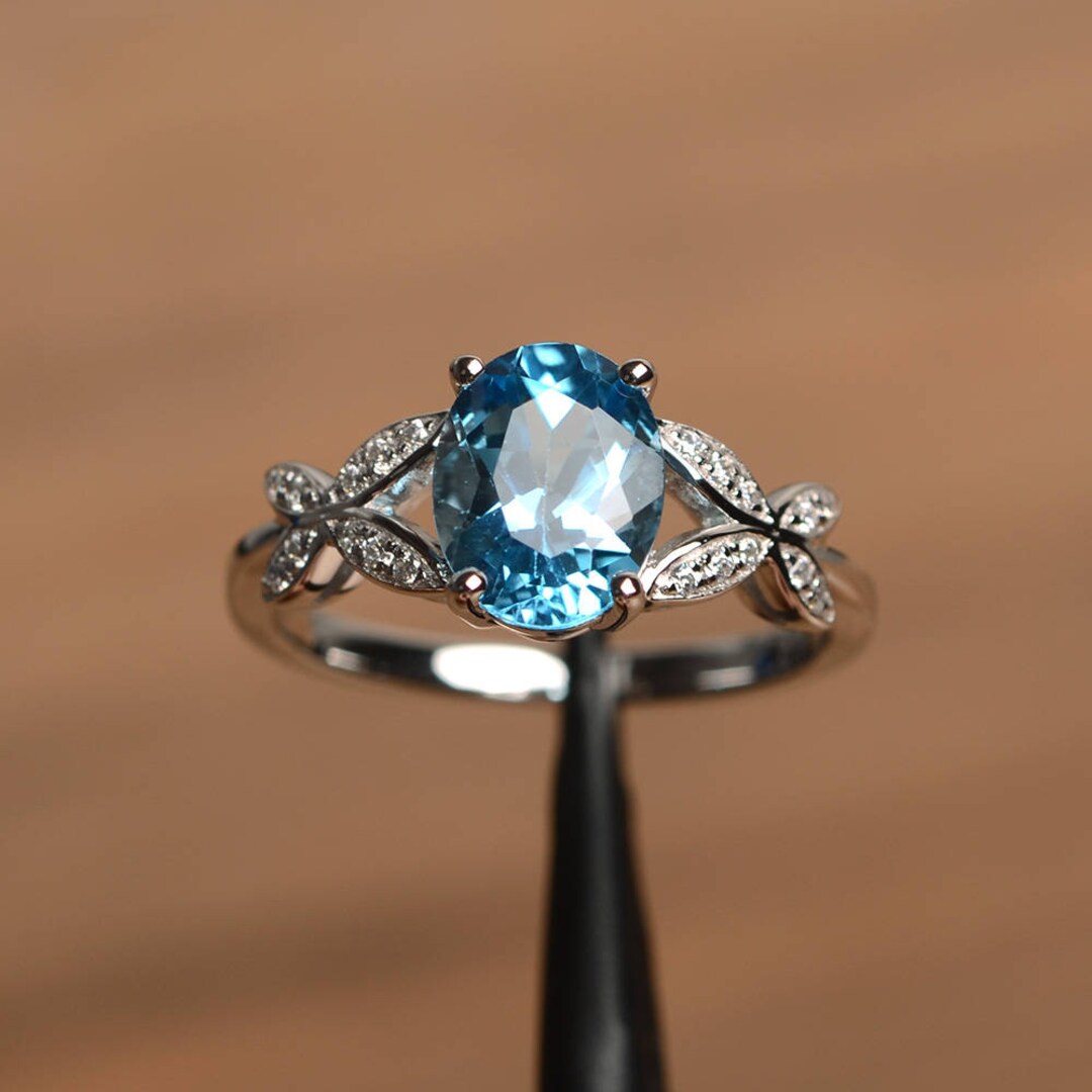 Swiss Blue Topaz Ring Engagement Ring Oval Cut Blue Gemstone - Etsy