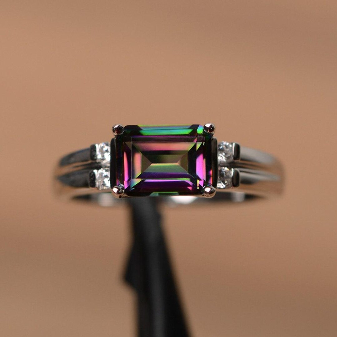 Topaz Color Ring Mystic Topaz Ring Emerald Cut Color Changing Ring Silver Ring Romantic ...