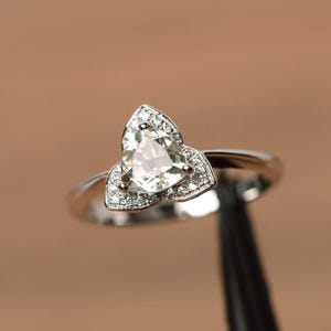 echte grüne Amethyst Ring Trillion Schliff Sterling Silber Ring Edelstein Ring Geschenke Hochzeit Jahrestag