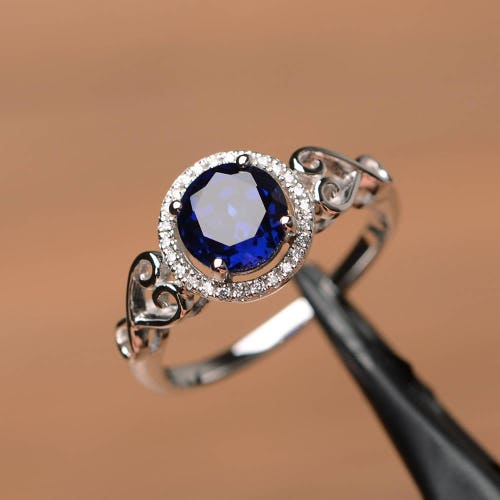 Vintage Sapphire Filigree Engagement Ring Round Cut Halo - Etsy