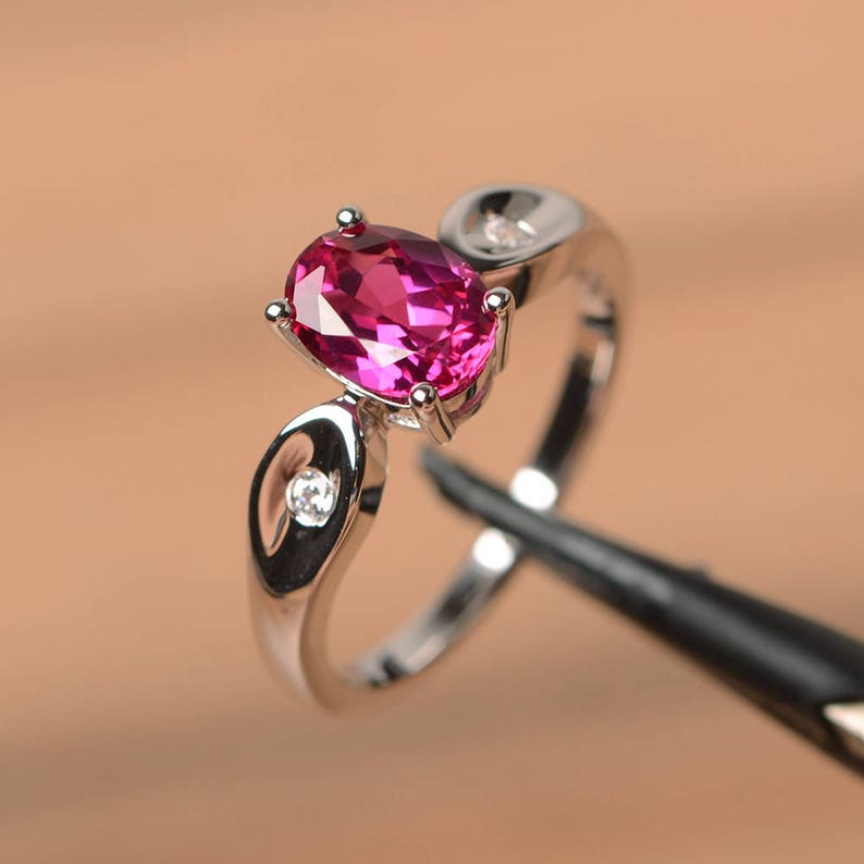 ruby ring promise ring July birthstone oval cut gemstone red gems sterling silver ring