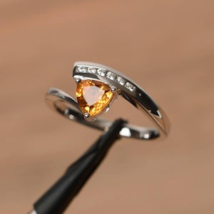citrine wedding ring trillion cut yellow gemstone sterling silver ring November Birthstone ring for women