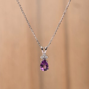 unique amethyst pendant necklace sterling silver pear shaped 9x6 mm wedding necklace with chain 16-20 inches