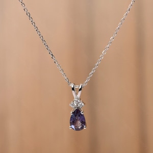 delicate alexandrite pendant necklace rabbit silver pendant pear shaped 9x6 mm June birthstone pendant