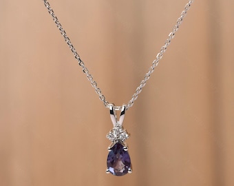 delicate alexandrite pendant necklace rabbit silver pendant pear shaped 9x6 mm June birthstone pendant