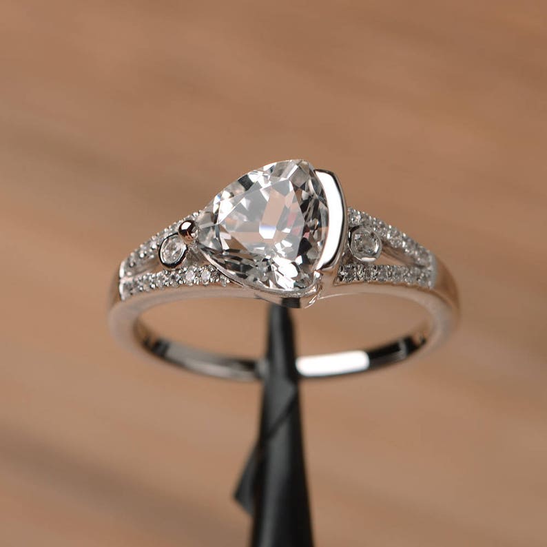 Genuine natural white topaz ring engagement promise ring | Etsy