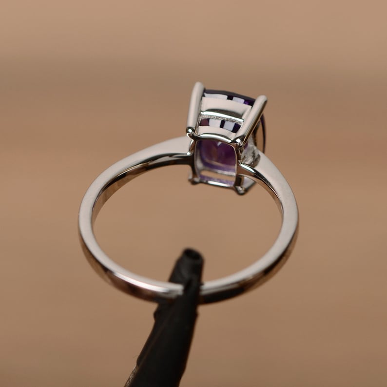 natural gemstone amethyst ring February birthstone ring cushion cut ring solitaire ring promise ring for her