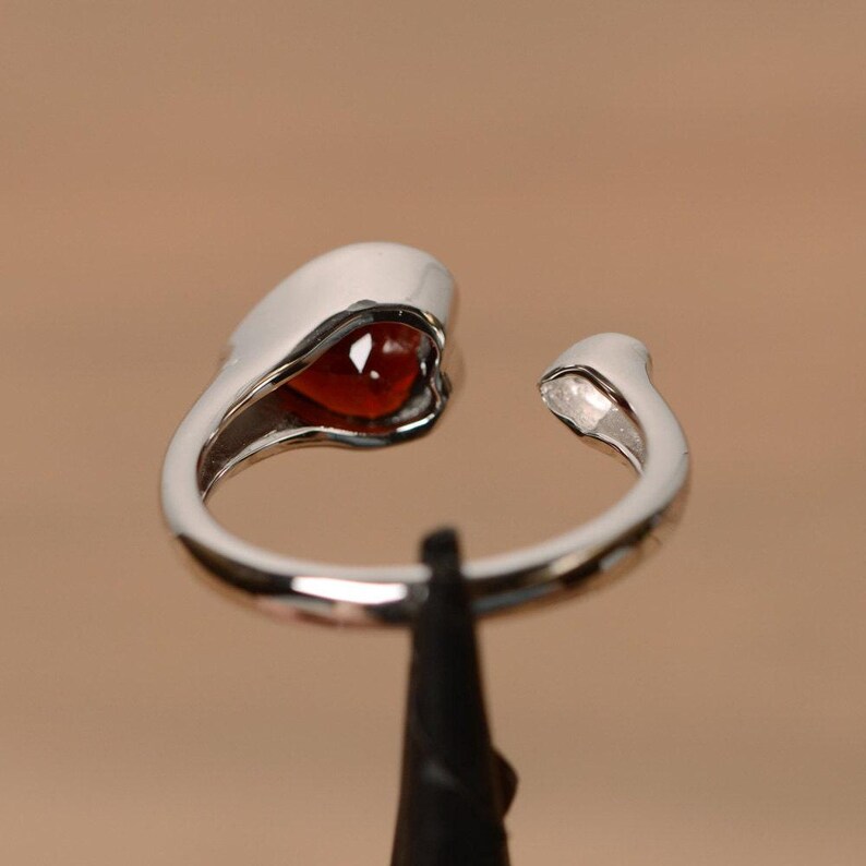Heart cut red garnet ring sterling silver gemstone ring promise ring January birthstone ring image 2