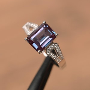 Alexandrite ring sterling silver engagement ring for women emerald cut