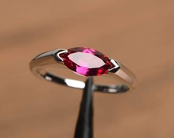 ruby proposal ring marquise cut horizontal setting sterling silver couple rings July birthstone