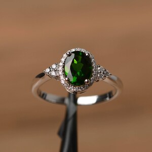 natürliche Diopsid Ring oval geschnitten Versprechen Verlobungsring solid Sterling Silber Ring grüner Edelstein Ring