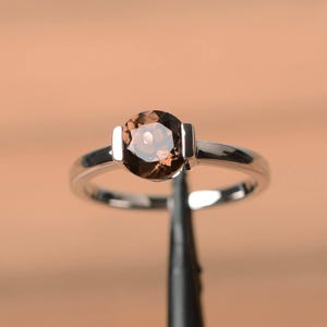 cocktail party ring natural smoky quartz ring brown gemstone sterling silver ring solitaire ring