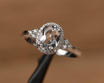 natural white topaz  ring oval cut engagement wedding ring solid sterling silver ring gemstone