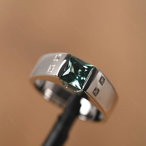 sterling silver green sapphire ring for men princess cut promise ring anniversary gifts