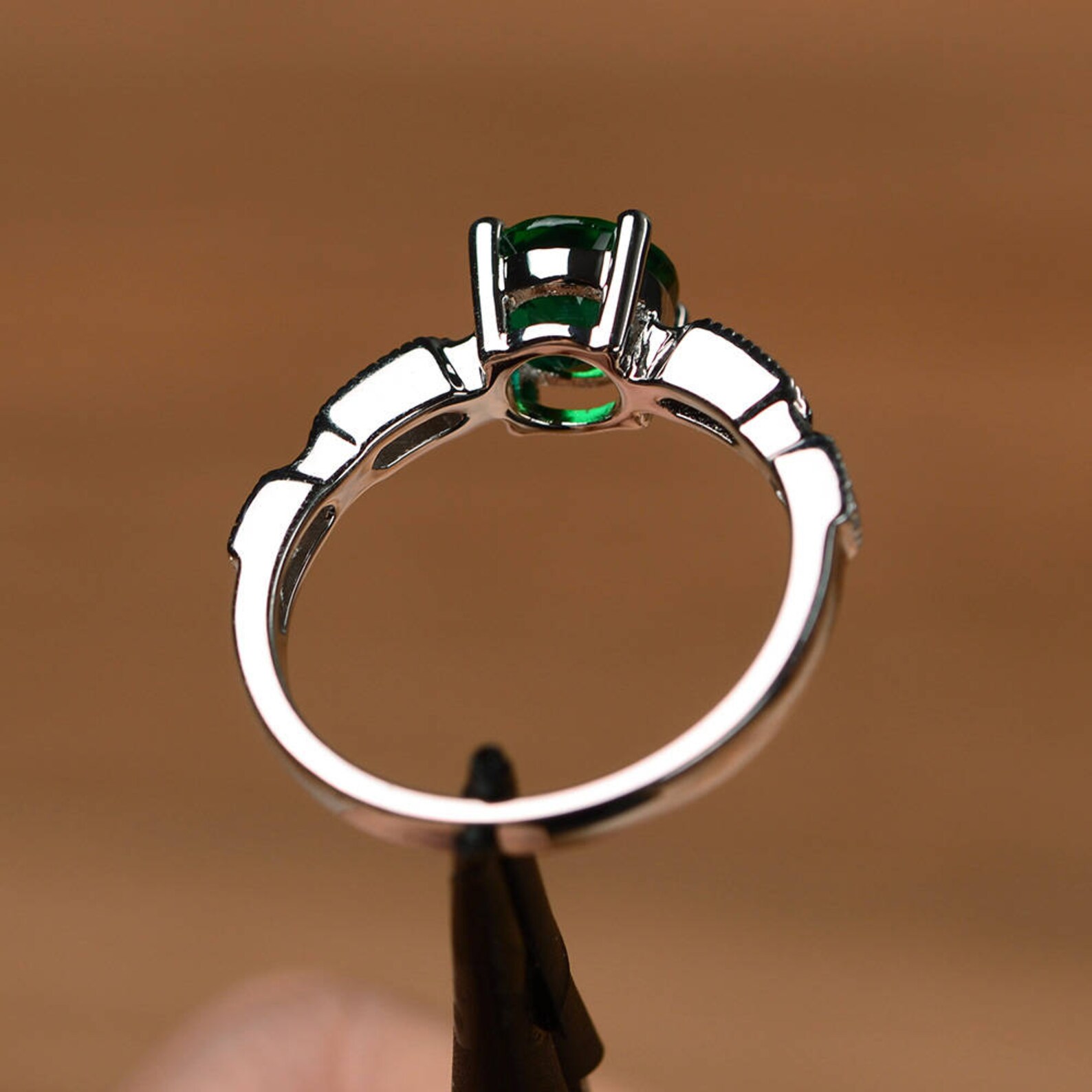 Lab Emerald Ring Round Cut Engagement Rings Sterling Silver Etsy