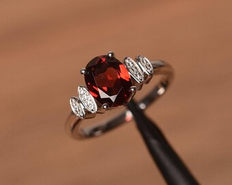 delicate garnet engagement ring sterling silver oval cut January birthstone ring