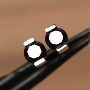 black spinel stud earring  black gemstone earring bezel setting sterling silver earring