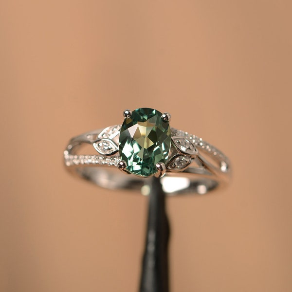 oval shaped green sapphire engagement ring sterling silver twig ring