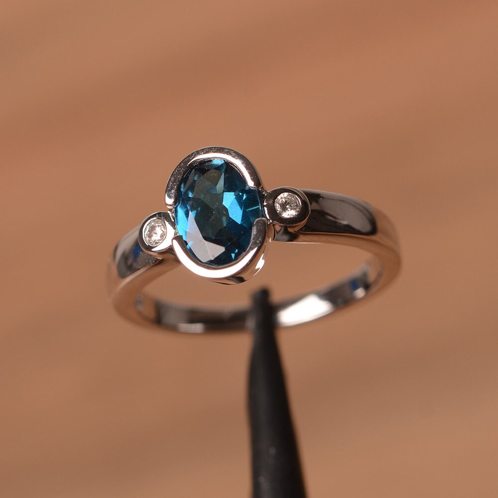 London blue topaz ring sterling silver engagement ring oval | Etsy