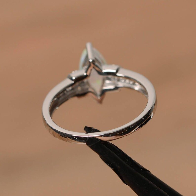 opal engagement ring natural white opal ring October birthstone marquise cut gemstone sterling silver ring image 3