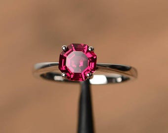Rubin versprechen Ringe achteck geschliffene rote Edelstein Ringe Juli massiv Silber Ringe Unikat-Ring