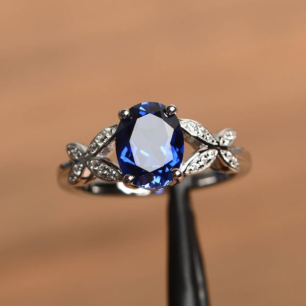 blue sapphire ring sapphire cocktail party ring September birthstone oval cut blue gemstone sterling silver