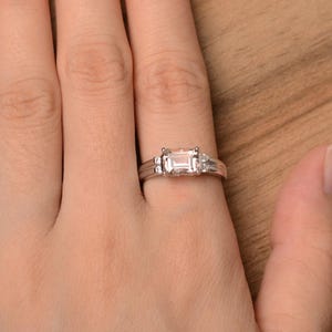natural morganite ring emerald cut pink gemstone ring white gold engagement ring image 4