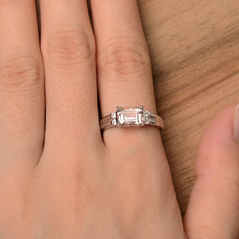 natural morganite ring emerald cut pink gemstone ring white gold engagement ring image 4