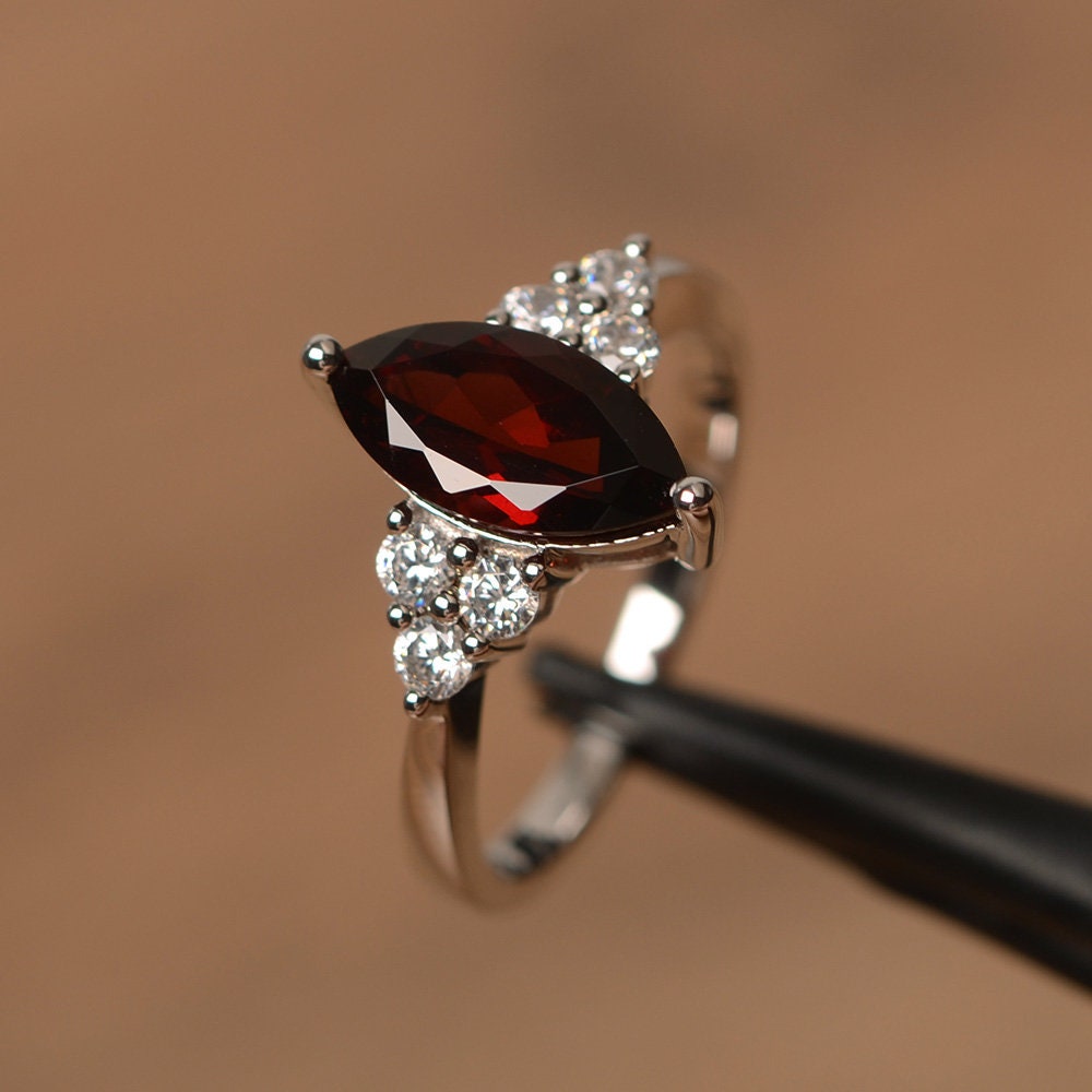 Marquise Cut Unique Garnet Anniversary Ring Custom January | Etsy