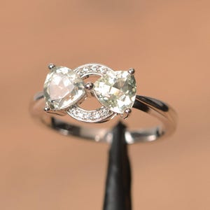 real natural green amethyst ring wedding anniversary ring trillion cut sterling silver ring gemstone ring gifts