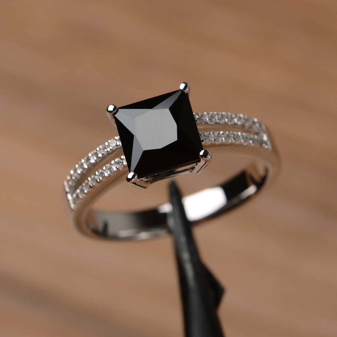 Genuine Black Spinel Split Band Promise Ring Princess Cut - Etsy