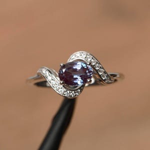 alexandrite ring alexandrite engagement ring June birthstone sterling silver ring oval cut gemstone ring