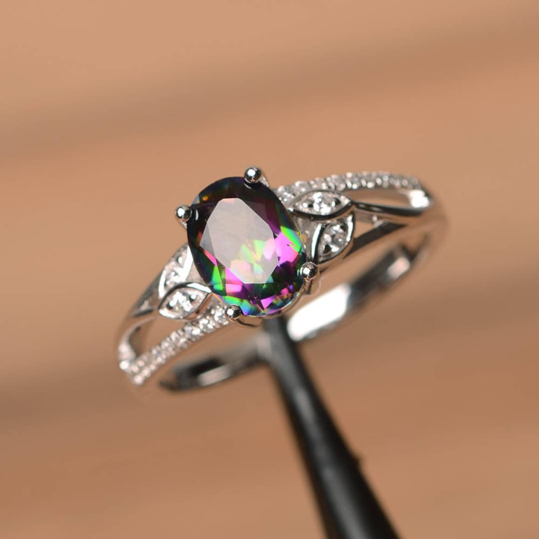 Mystic Topaz Anniversary Ring Rainbow Topaz Oval Cut Sterling Silver ...