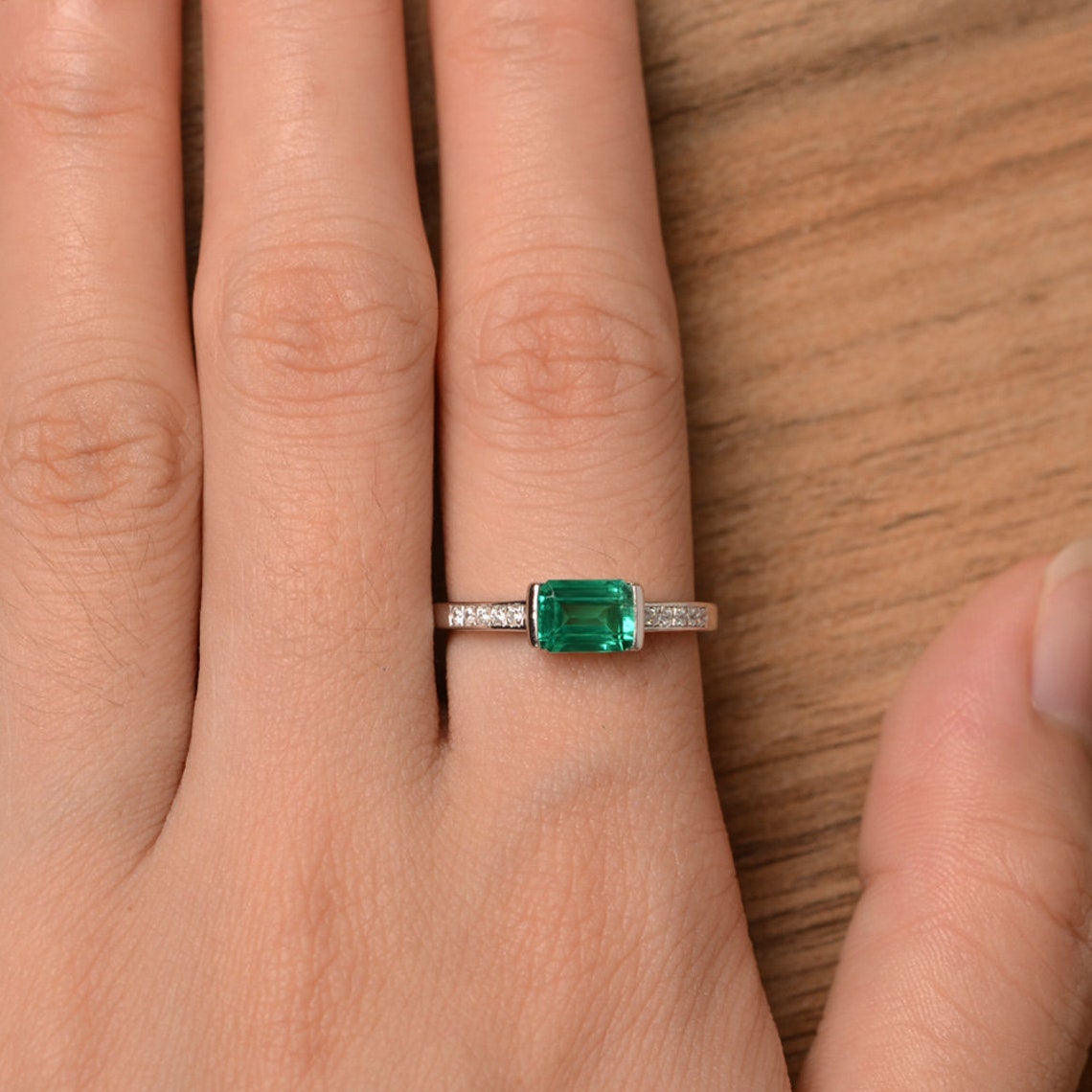 Lab emerald ring engagement ring sterling silver emerald Etsy
