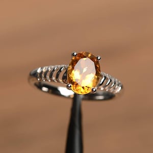 citrine ring oval cut November Birthstone ring white gold solitaire engagement ring